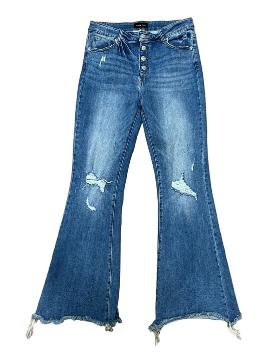 Risen Jeans Raw Hem Distressed Flare Jeans - 15/32
