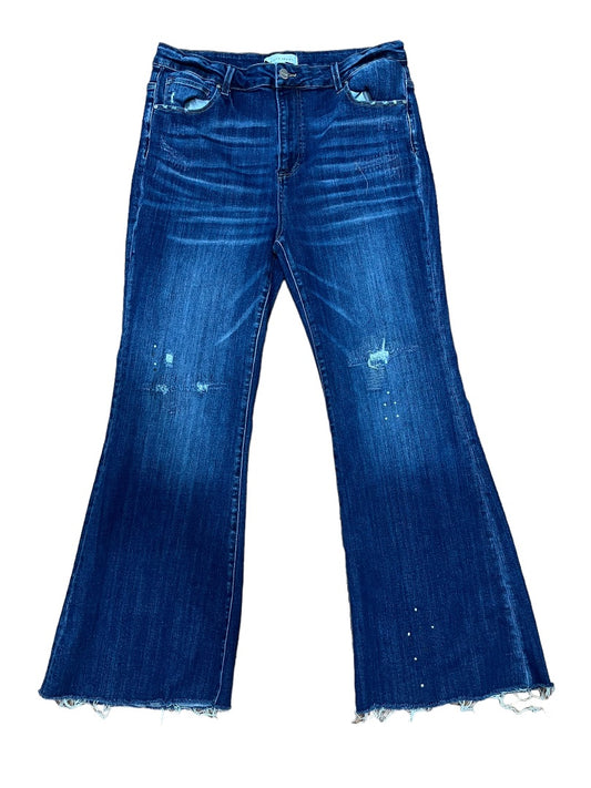 Risen Jeans Dark Wash Paint Dots Detail Flare Jeans - 1XL