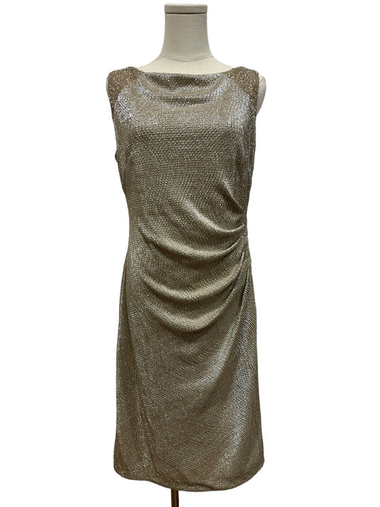 Ralph Lauren Evening Metallic Gold Sleeveless Dress with Beaded Shoulder Dress - 12