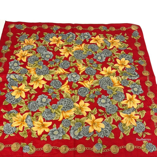Burberrys Red Vintage Scarf With A Floral Pattern - Queens Exchange