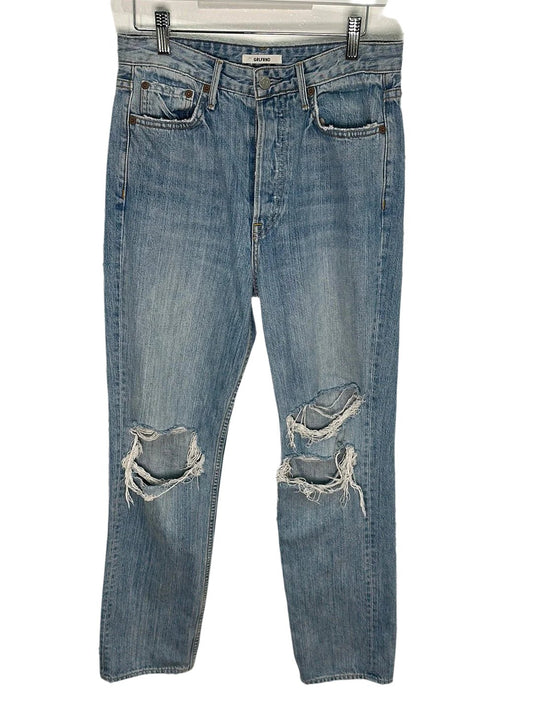 GRLFRND Light Blue Mica Ripped Straight Leg Jeans In Wish You Would -28 - Queens Exchange Consignment Boutique