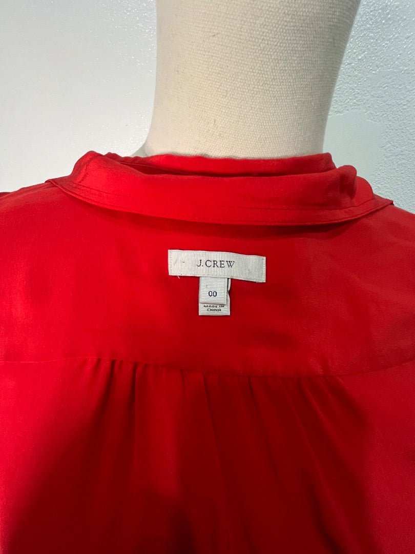 J. Crew Red Long Sleeve Silk Top - 00 - Queens Exchange Consignment Boutique