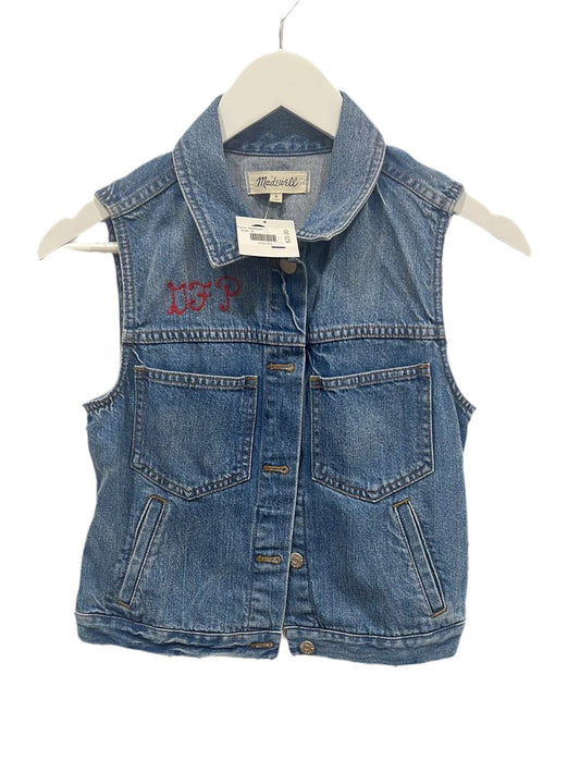 Madewell Denim Vest with Red Thread Embroidery - Size S - Queens Exchange