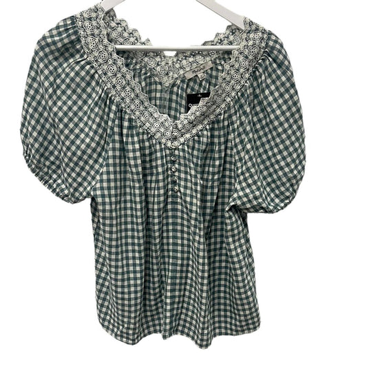 Madewell Embroidered Linen-Blend Swing Top in Gingham Check - Size L - Queens Exchange