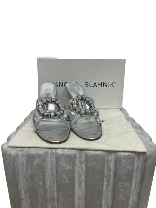 Manolo Blahnik Mayah Napa Sandal With Clear Crystals Brooch Center - 39.5 - Queens Exchange Consignment Boutique