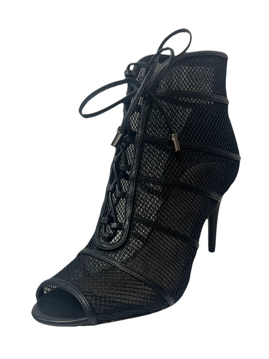 BCBGMaxAzria Peep Toe Lace Up Black Heels, 7 1/2 - Queens Exchange